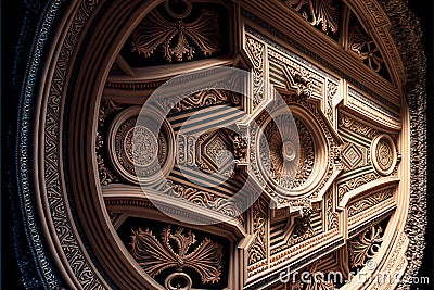 a close up of a decorative window with a circular design on it's side and a circular window pane Stock Photo