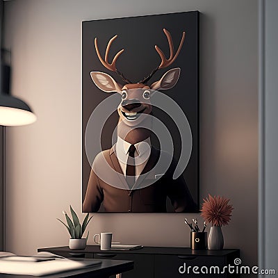 Deer Businessman Frame In Office. Generative AI Stock Photo