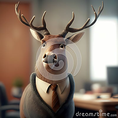 Deer Businessman In The Office. Generative AI Stock Photo