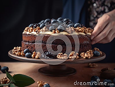 Scrumptious Blueberry & Walnut Cake: Homemade Culinary Delights by Proud Chef Stock Photo