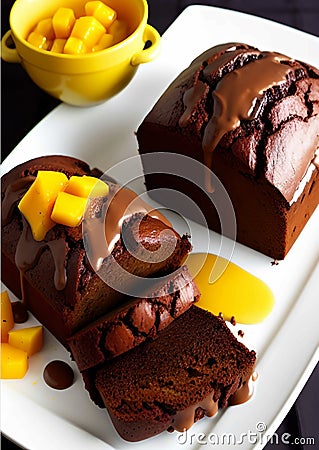 delicious chocolate cake with caramel sauce , AI Generated Stock Photo