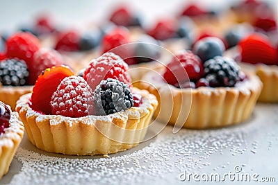 Fresh Berry Tartlets on Table, Gourmet Dessert Concept Stock Photo
