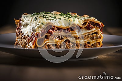 close up of delicious fresh lasagna on the table Stock Photo