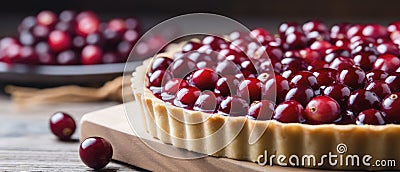 Close Up of Delicious Pie Adorned With Fresh Cranberries Stock Photo