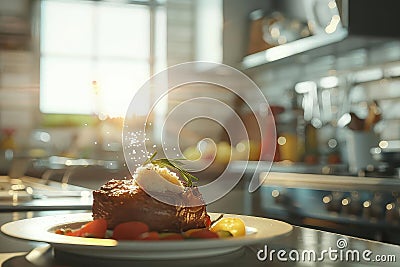 Close-Up of a Delicious Steak with Rosemary and Salt Stock Photo