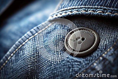 Close up of denim jacket button. Macro photo style. Cartoon Illustration