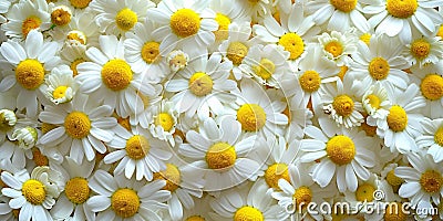 A close up of a dense cluster of white daisy flowers, symbolizing simplicity and innocence. Ideal for springtime Stock Photo