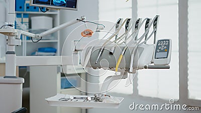 Close-up of dental tooth intruments in medical stomatology orthodontic office Stock Photo