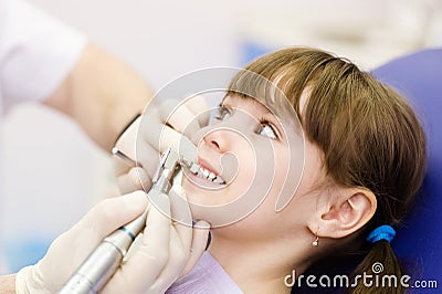 Close-up dentist procedure of teeth polishing with clean Stock Photo