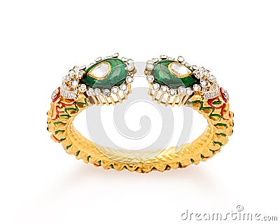 Close up of designer gold and diamond bangle Stock Photo