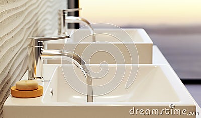 Close up detail of bathroom sink faucet render Cartoon Illustration