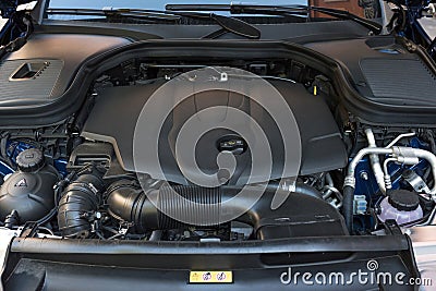 Closeup detail of new car engine. Car transmission Stock Photo