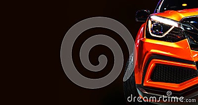 Close up detail on one of the LED headlights orange Pickup Truck Stock Photo