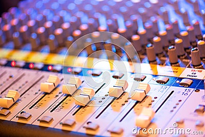 Close up detail of a professional music mixing deck Stock Photo