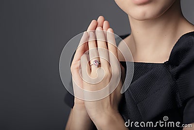 Close up Detail of a Ring on a Female Hand Model Stock Photo
