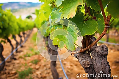 close-up detail of vine trunk and leaves in vineyard Stock Photo