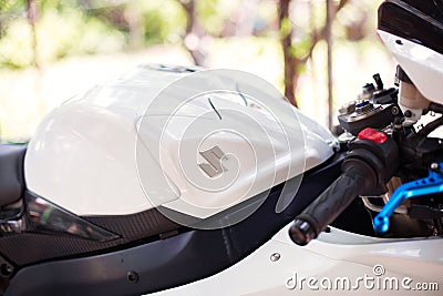 Close-up detail of a white sport bike Editorial Stock Photo