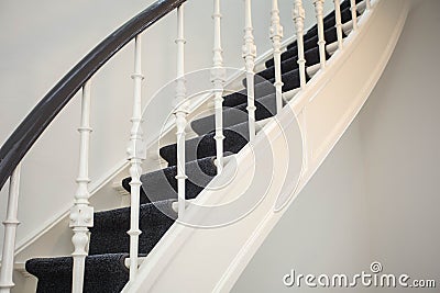 Close up of detail wooden stairs in home, Luxury antique stairs Stock Photo