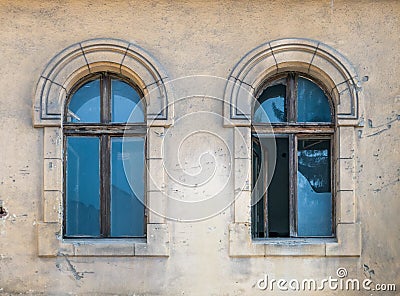 Close up detail with a worn out old medieval building in the center of Brasov, Romania Stock Photo