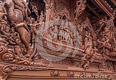 Close up of detailed wooden facade of Sanctuary of truth castle Stock Photo