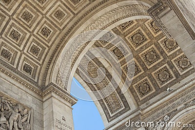 Close up details the Arc de Triomphe in Paris Stock Photo