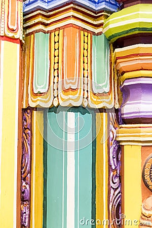 Close-up details of colored colorful pillar indian temple, Tamil Nadu, India Editorial Stock Photo