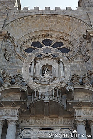 Close up on details of the entrance of the Cathedral of Porto Editorial Stock Photo