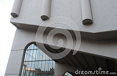 Close up details pf the roger stevens building at the university of leeds a brutalist concrete building by chamberlain powell and Editorial Stock Photo