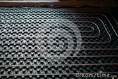 Close up details of floor heating, underfloor details of industrial heating installation Stock Photo