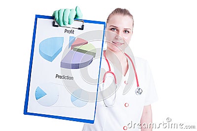 Close-up diagram in cheerful woman doctor hand Stock Photo