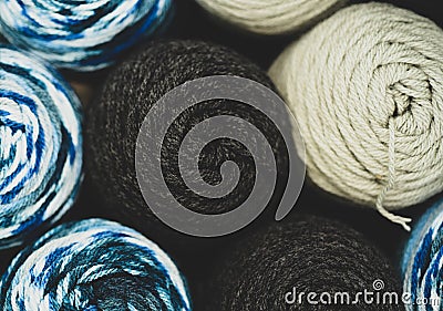 Close up of different color worsted Yarn Stock Photo