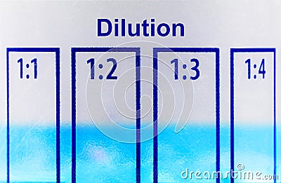 Close up a dilution ratio label on plastic bottles Stock Photo