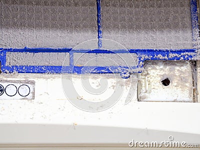 Close up dirt air conditioner filter. Danger and the cause of pneumonia and respiratory diseases in house or office Stock Photo