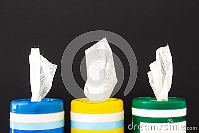 A close up of disinfecting wipes on a black background Stock Photo