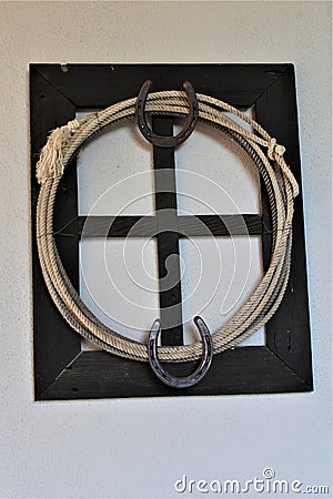 Western decor rope with horseshoe Stock Photo