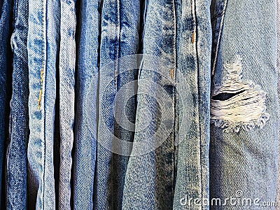 Distressed Blue Jeans Collection Stock Photo