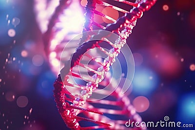 Close up of DNA in the distant future. View under the microscope. Blue helix background. Concept of the evolution of human Stock Photo