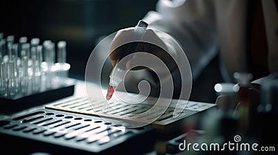 A close-up of a DNA microarray, with tiny probes detecting the presence or absence of specific genetic sequences. Stock Photo