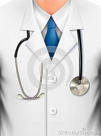 Close up of a doctors lab white coat and stethosco Vector Illustration