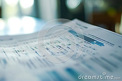 A close-up of a document featuring data tables and graphs Stock Photo