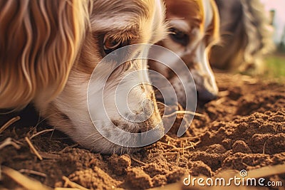 close-up of dogs paws digging into the soil Stock Photo