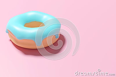 close up a donut with smooth blue icing isolated on pink background 3D rendering design Stock Photo