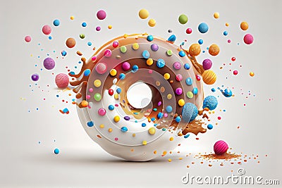 Close up donut with sprinkles color. Ai generated Stock Photo