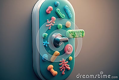 a close-up of a door handle, with the different types of bacteria on display Stock Photo