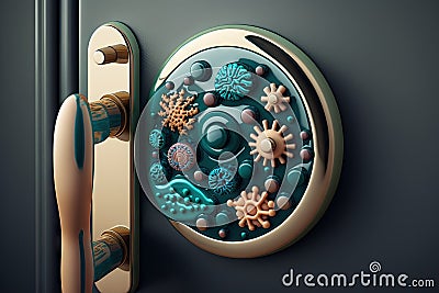 a close-up of a door handle, with the different types of bacteria on display Stock Photo