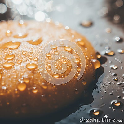 a close up of a doughnut with water droplets on it Stock Photo