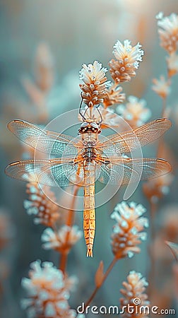 Close-up of a dragonfly resting on a reed Stock Photo