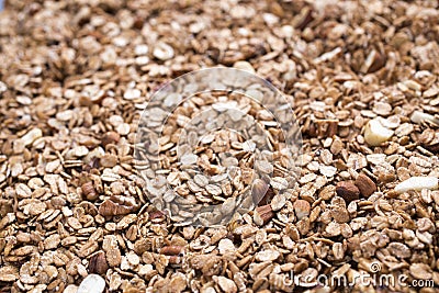 Close up of dried granola with nuts and noney Stock Photo