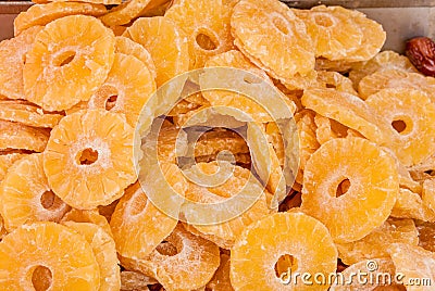 Close up of dried pineapple slices at Machane Yehuda Market, Jerusalem Stock Photo