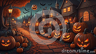 Close up of driveway Halloween skeleton pumpkin burial ground night sky scare crow Stock Photo
